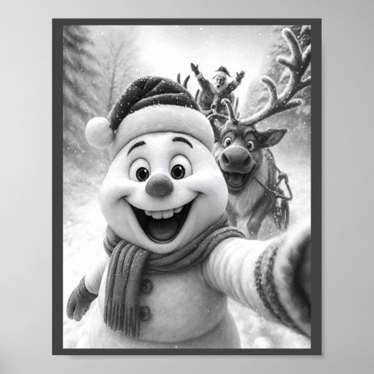 Santa Snowman Reindeer Taking A Selfie Photo Chris ポスター (正面)