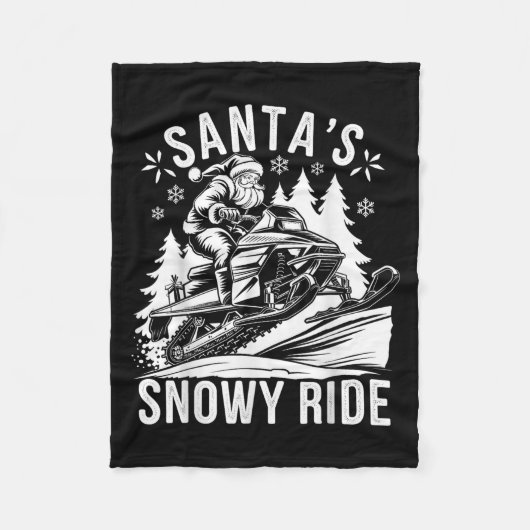 Santa Snowmobile Riding Snowmobiling Christmas  フリースブランケット (正面)
