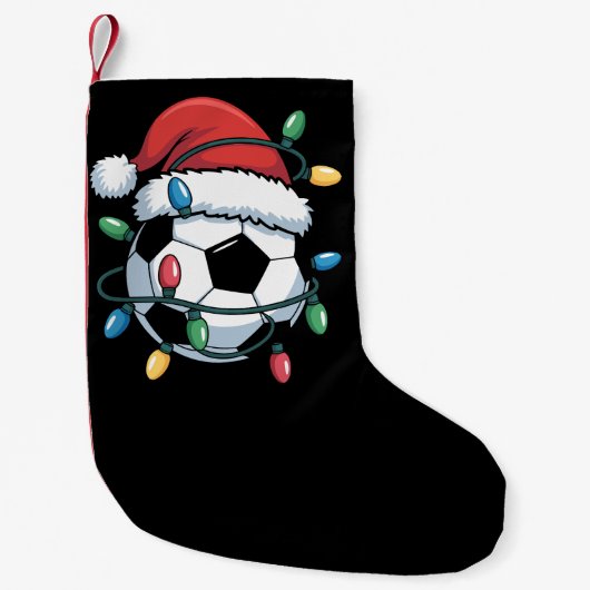 Santa Soccer Ball Sports Christmas Soccer Player スモールクリスマスストッキング (正面)