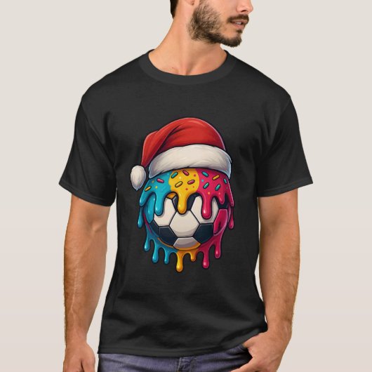 Santa Soccer Ball Sports Design Funny Christmas Fo Tシャツ (正面)
