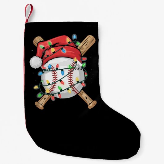 Santa Sports Christmas Baseball Player  スモールクリスマスストッキング (正面)