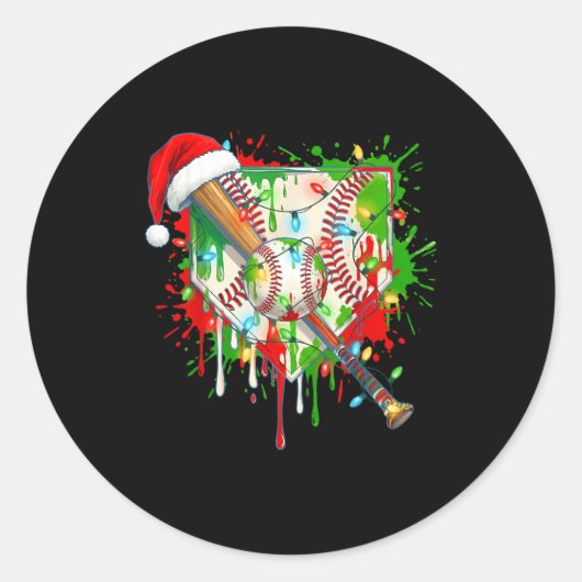 Santa Srts Ice Baseball Christmas Xmas Pajama Kid  ラウンドシール (正面)