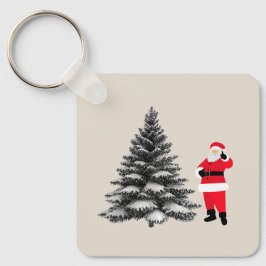 Santa standing near pine tree キーホルダー