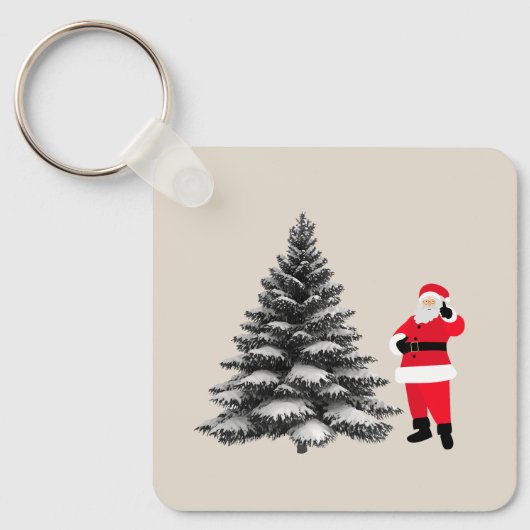 Santa standing near pine tree キーホルダー (正面)