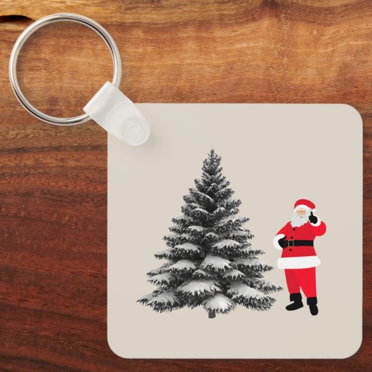Santa standing near pine tree キーホルダー (正面)