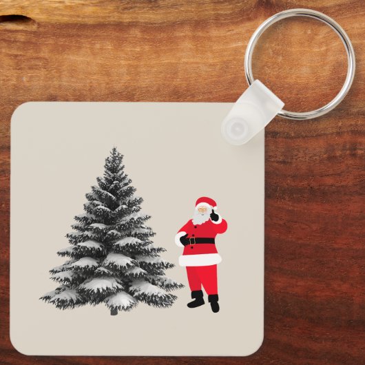Santa standing near pine tree キーホルダー (裏面)