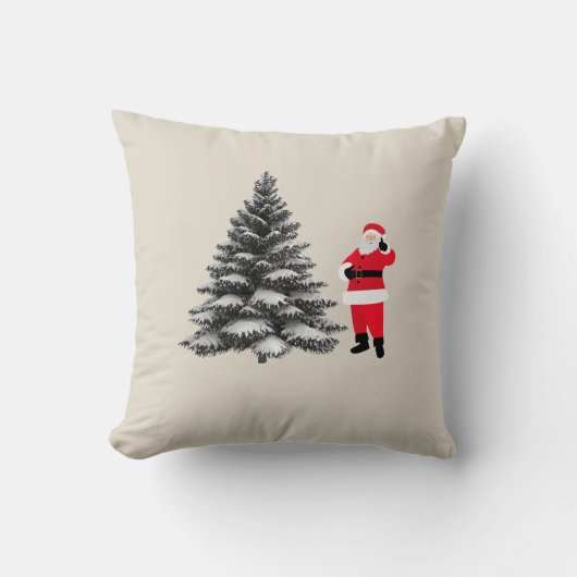 Santa standing near pine tree クッション (正面)