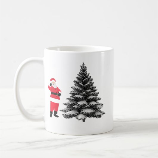Santa standing near pine tree コーヒーマグカップ (左)