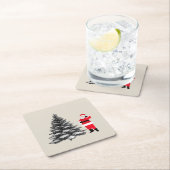 Santa standing near pine tree スクエアペーパーコースター (インサイチュ)