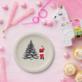 Santa standing near pine tree ペーパープレート (パーティー)