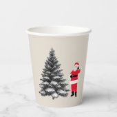Santa standing near pine tree 紙コップ (裏面)