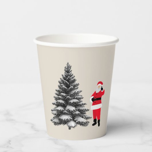 Santa standing near pine tree 紙コップ (裏面)