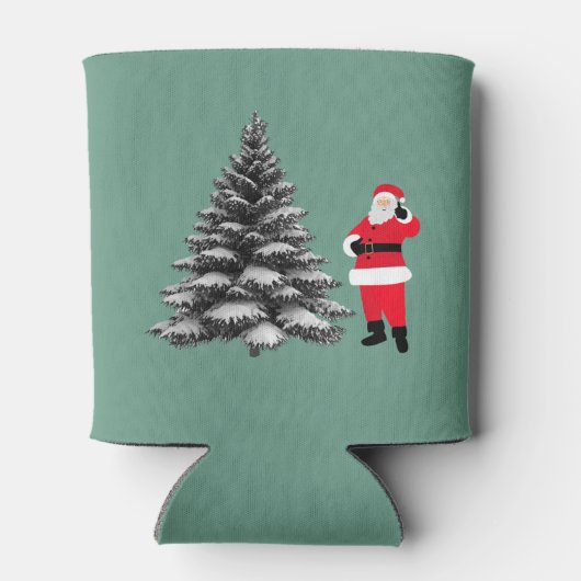 Santa standing near pine tree 缶クーラー (裏面)