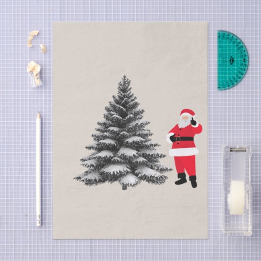 Santa standing near pine tree 薄葉紙 (クラフト)