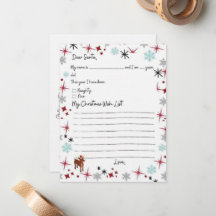 Santa Starsカラーリングページカードへの子のウィッシュリスト