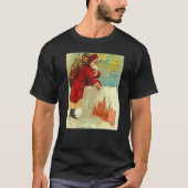 Santa Stepping Into A Rooftop Chimney Black Outlin Tシャツ (正面)