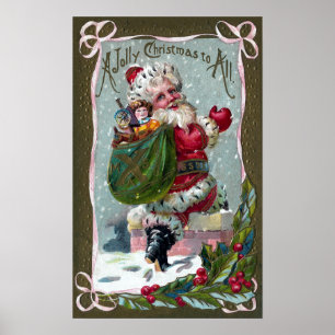 Santa Stepping Into Chimney ポスター