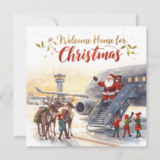 Santa steps out of the airplane Christmas Aviation シーズンカード (正面)