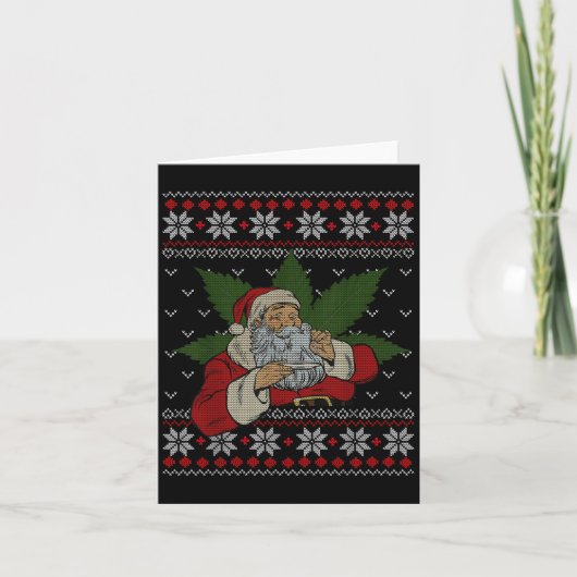 Santa Stoner Smoking Weed Humor Ugly Christmas カード (正面)