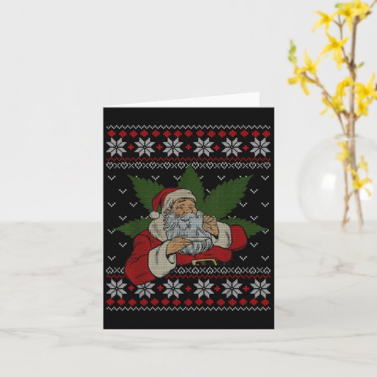 Santa Stoner Smoking Weed Humor Ugly Christmas カード (黄色い花)