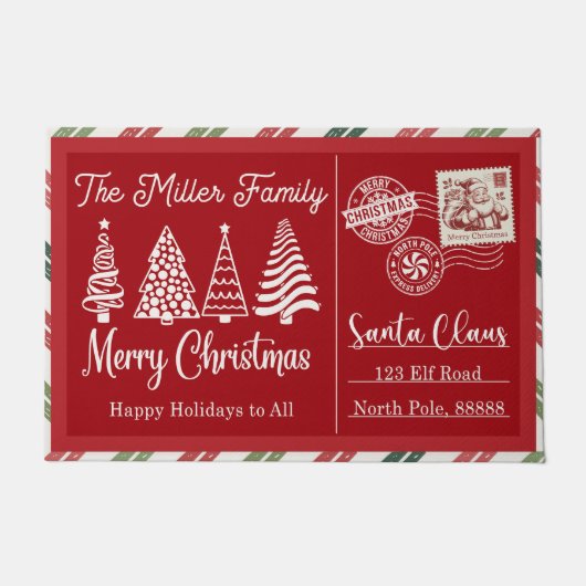 Santa Stop Here Christmas Doormat – Funny Festive  ドアマット (正面)