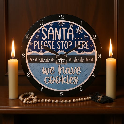 Santa Stop Here Cookies ラージ壁時計