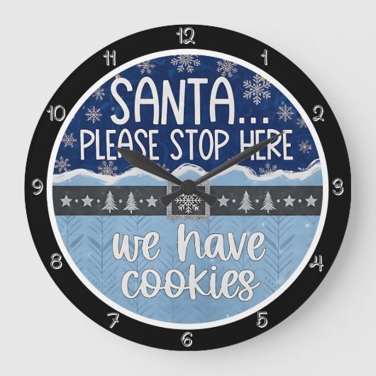 Santa Stop Here Cookies ラージ壁時計 (正面)