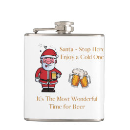 Santa - Stop Here, Enjoy a Cold One on a  フラスク