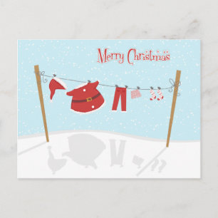 Santa Suit on Clotheslineクリスマスポストカード シーズンポストカード