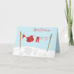 Santa Suites on Clotheslineクリスマスカード シーズンカード<br><div class="desc">おもしろいデザインは、雪の多い冬の日つるに、サンタのスーツとunmentionablesのクロセスラインを特集。内部文字はカスタマイズ可能。</div>