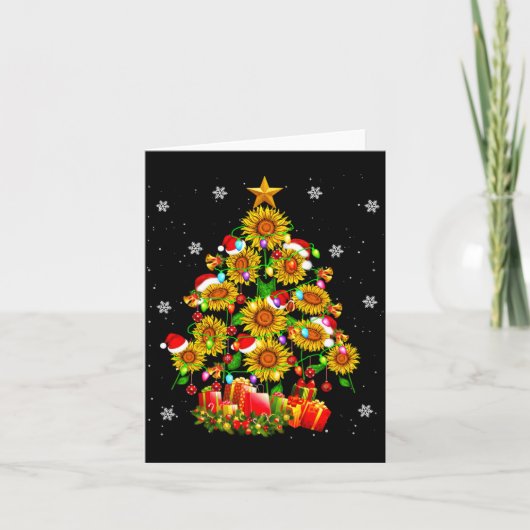 Santa Sunflower Christmas Tree Xmas Lights Santa S カード (正面)