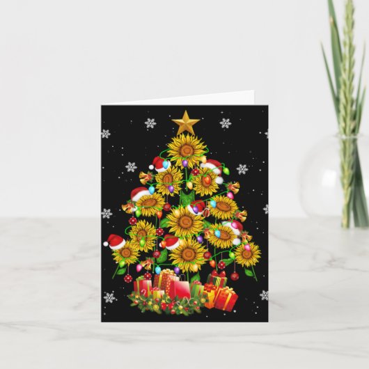 Santa Sunflower Christmas Tree Xmas Lights Santa S カード (正面)