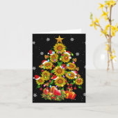 Santa Sunflower Christmas Tree Xmas Lights Santa S カード (黄色い花)