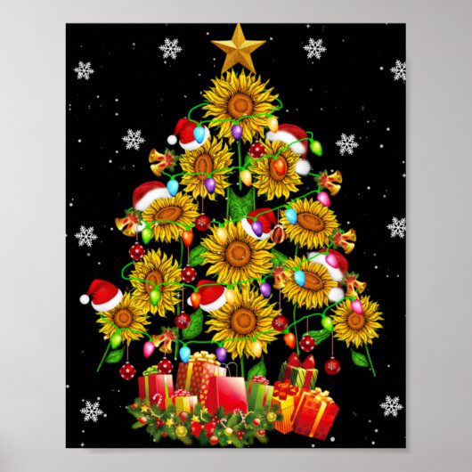 Santa Sunflower Christmas Tree Xmas Lights Santa S ポスター (正面)