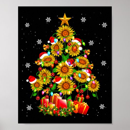 Santa Sunflower Christmas Tree Xmas Lights Santa S ポスター (正面)