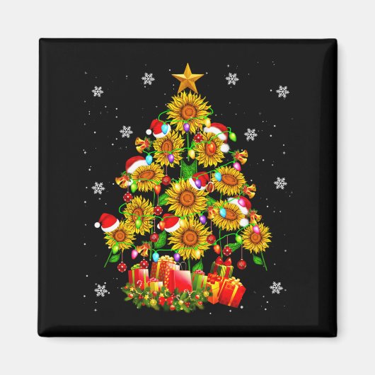 Santa Sunflower Christmas Tree Xmas Lights Santa S マグネット (正面)