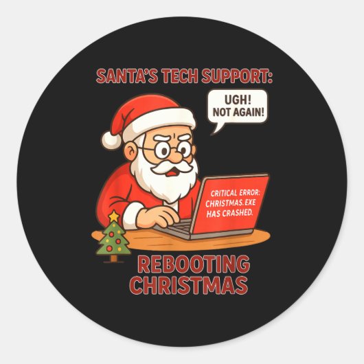 Santa Support s Rebooting Humor Tech Computer ラウンドシール (正面)