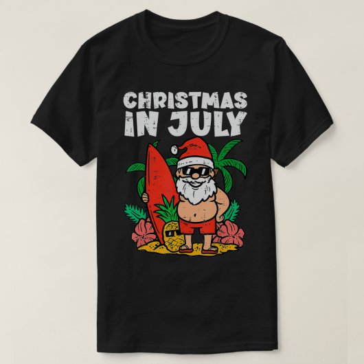 Santa Surfer Beach Christmas In July Funny Summer  Tシャツ (デザイン正面)