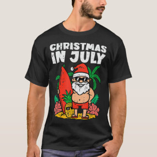 Santa Surfer Beach Christmas In July Funny Summer  Tシャツ