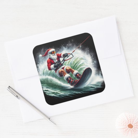Santa Surfing at Sunset スクエアシール (封筒)