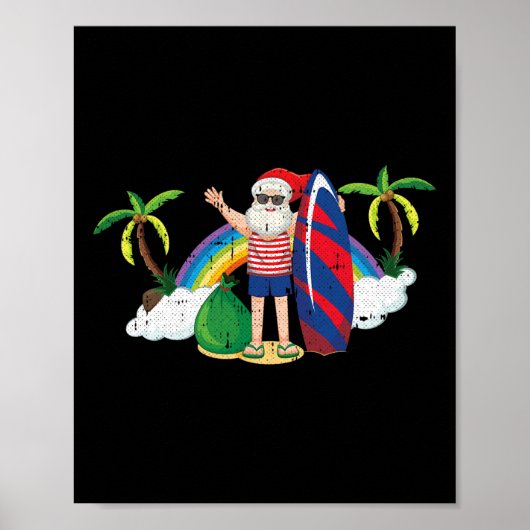 Santa Surfing Christmas In July Summer Tropical Be ポスター (正面)
