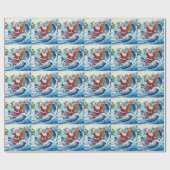 Santa surfing on big wave ラッピングペーパー (フラット)