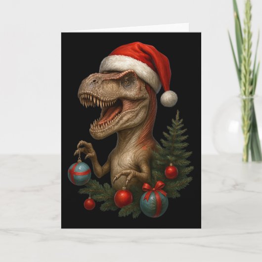 Santa T-rex Christmas Funny Dinosaur Holiday  カード (正面)
