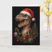 Santa T-rex Christmas Funny Dinosaur Holiday  カード (黄色い花)