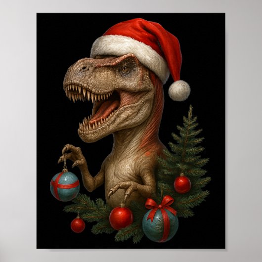 Santa T-rex Christmas Funny Dinosaur Holiday  ポスター (正面)