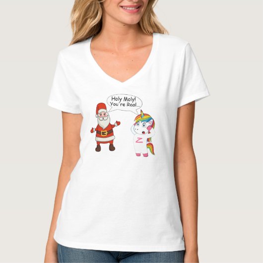 Santa Talking To Unicorn Shirt - Funny Christmas T Tシャツ (正面)
