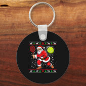 Santa Tennis Player Christmas Xmas Funny Holiday M キーホルダー (正面)