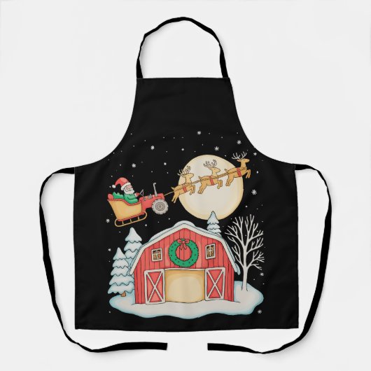 Santa Tractor Farm Farmer Christmas Farming Xmas エプロン (正面)