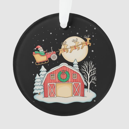 Santa Tractor Farm Farmer Christmas Farming Xmas オーナメント (正面)