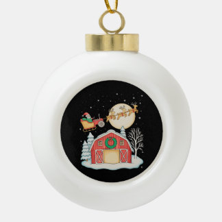 Santa Tractor Farm Farmer Christmas Farming Xmas セラミックボールオーナメント